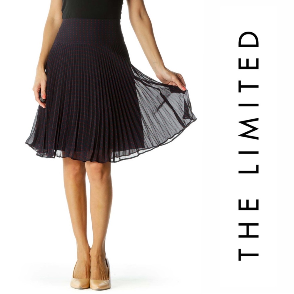 The Limited • Burgundy and Navy Polka-Dot Pleated Skirt Sz XS
